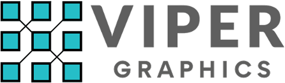 Viper Graphics logo with turquoise squares.
