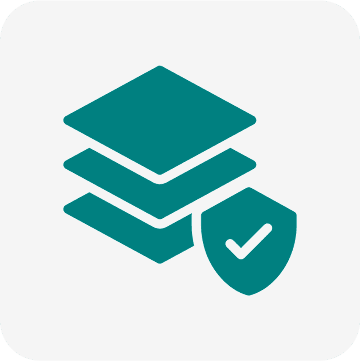 Layers icon with shield and checkmark.
