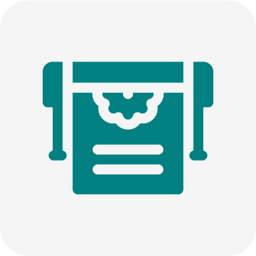 Green scroll icon on white background.