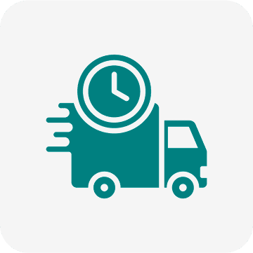 Fast delivery truck with clock icon.