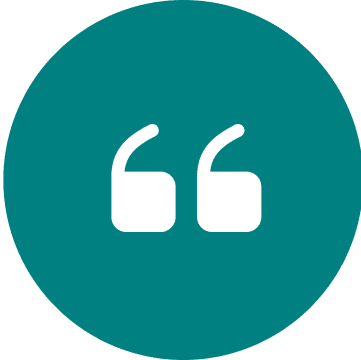 Quotation mark icon on teal circular background.